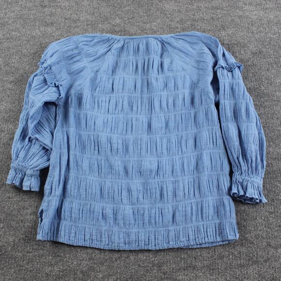 Cleobella Top Womens Small Azariah Blouse Blue Boho Prairie Peasant Gauze Tassel - Picture 6 of 10